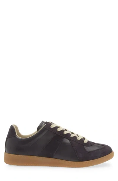 Maison Margiela Men Black Leather And Suede Replica Sneakers In Aubergine