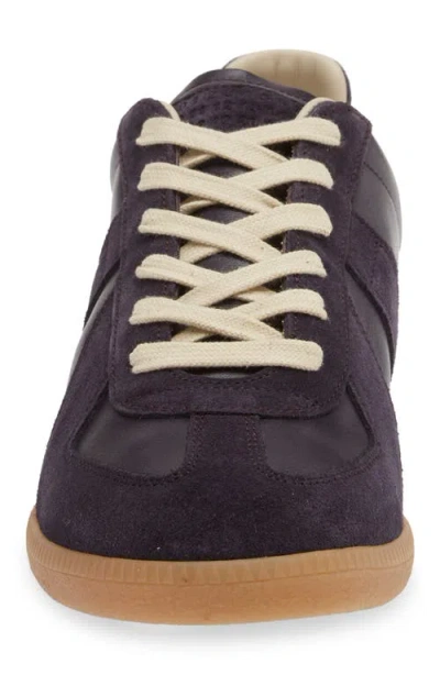 Maison Margiela Men Black Leather And Suede Replica Sneakers In Aubergine