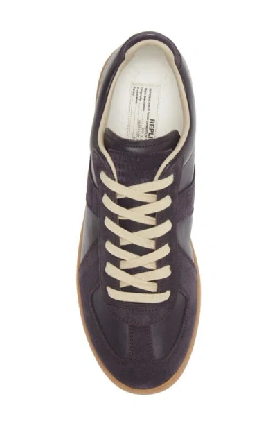 Maison Margiela Men Black Leather And Suede Replica Sneakers In Aubergine