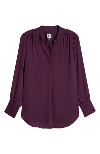 Shop Anne Klein Split Neck Textured Woven Tunic Top In Deep Plum