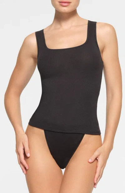 Skims Cotton Rib Long Tank In Soot