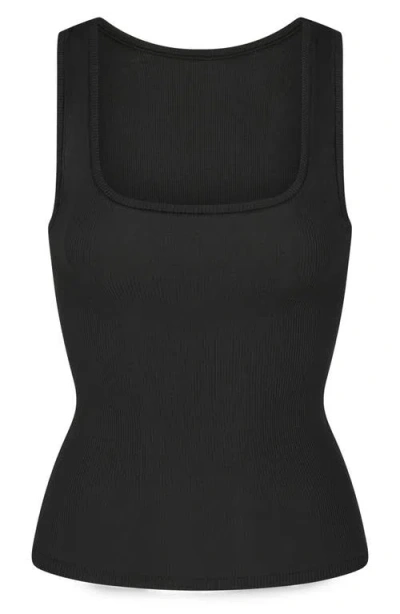 Skims Cotton Rib Long Tank In Soot