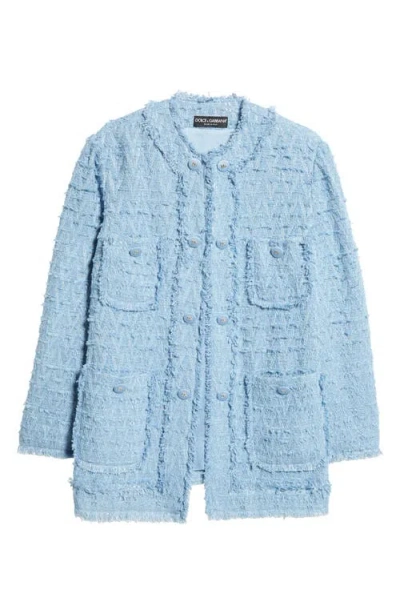 Dolce & Gabbana Light Blue Single-breasted Jacket With Logo Detail On Buttons In Cotton Blend Woman In F3981 Glicine Viola Chiari