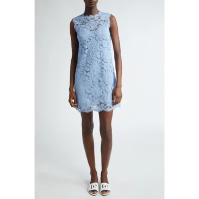 Dolce & Gabbana Light Blue Sleeveless A Line Dress In Floral Dg Lace Woman In F3981 Glicine Viola Chiari
