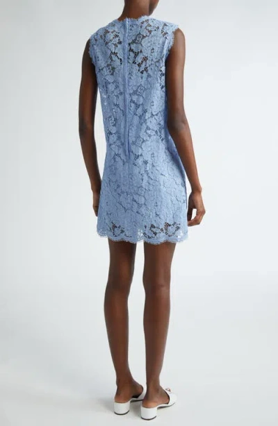 Dolce & Gabbana Light Blue Sleeveless A Line Dress In Floral Dg Lace Woman In F3981 Glicine Viola Chiari