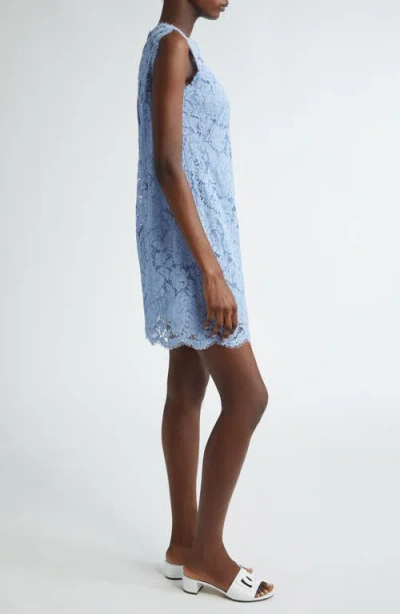 Dolce & Gabbana Light Blue Sleeveless A Line Dress In Floral Dg Lace Woman In F3981 Glicine Viola Chiari