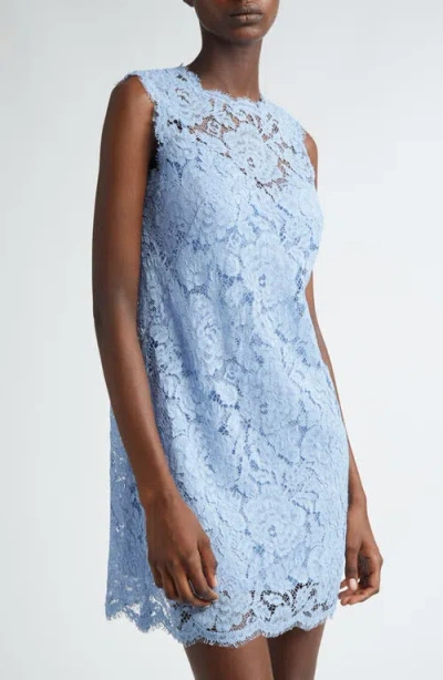 Dolce & Gabbana Light Blue Sleeveless A Line Dress In Floral Dg Lace Woman In F3981 Glicine Viola Chiari