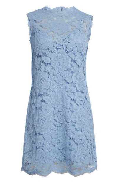 Dolce & Gabbana Light Blue Sleeveless A Line Dress In Floral Dg Lace Woman In F3981 Glicine Viola Chiari