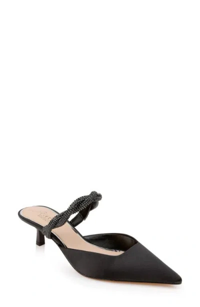 Shop Jewel Badgley Mischka Tiffani Pointed Toe Kitten Heel Mule In Black Satin