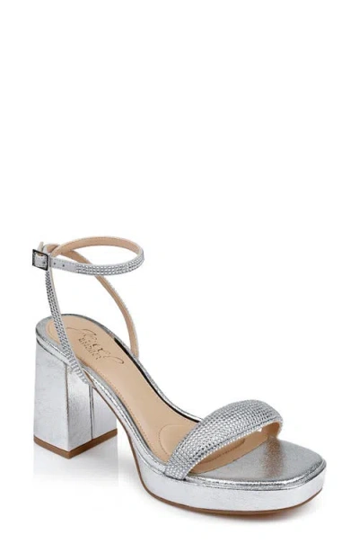 Shop Jewel Badgley Mischka Teddi Embellished Ankle Strap Sandal In Silver Textile