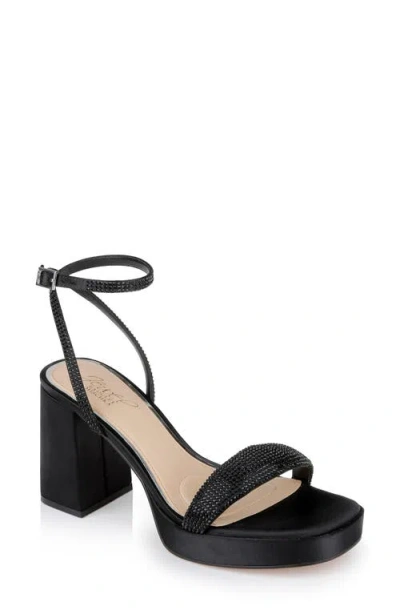 Shop Jewel Badgley Mischka Teddi Embellished Ankle Strap Sandal In Black Satin