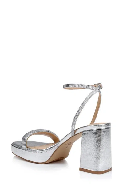 Shop Jewel Badgley Mischka Teddi Embellished Ankle Strap Sandal In Silver Textile