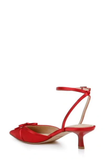 Jewel Badgley Mischka Talasia Ankle Strap Pointed Toe Kitten Heel Pump In Red Satin