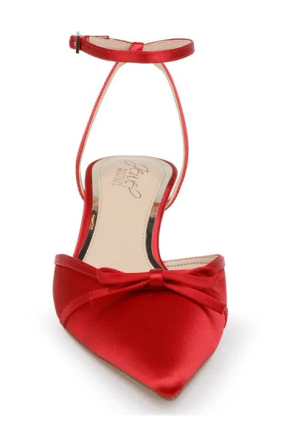 Jewel Badgley Mischka Talasia Ankle Strap Pointed Toe Kitten Heel Pump In Red Satin