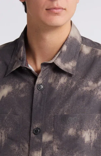 Hugo Boss Hugo Eratino Tie Dye Short Sleeve Nylon Button-up Shirt In Medium Brown