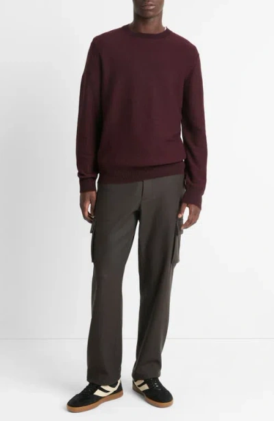Vince Wool And Cashmere Crew-neck Sweater With Ribbed Edges In Malbec/ Black
