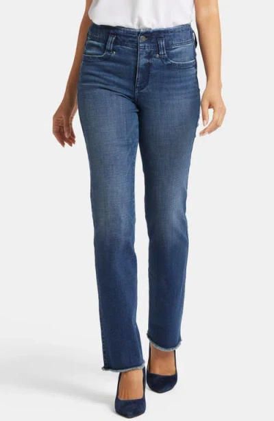 Nydj Marilyn Hollywood High Waist Frayed Hem Straight Leg Jeans In Moonlight