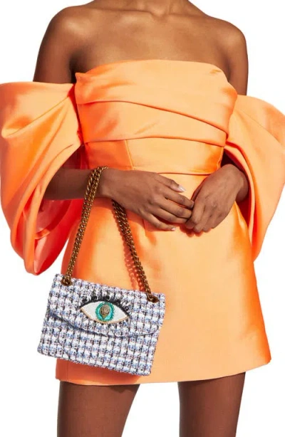 Kurt Geiger London Mini Kensington Eye Tweed Shoulder Bag In White/navy