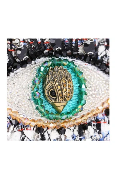 Kurt Geiger London Mini Kensington Eye Tweed Shoulder Bag In White/navy