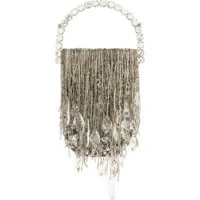 L'alingi Micro Crystal Fringe Top Handle Bag In Silver