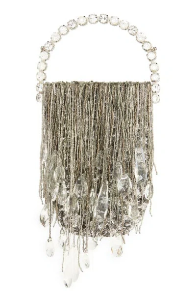 L'alingi Micro Crystal Fringe Top Handle Bag In Silver