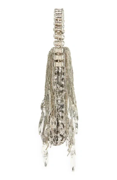 L'alingi Micro Crystal Fringe Top Handle Bag In Silver