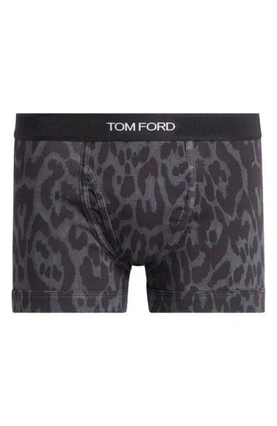 Tom Ford Cheetah Print Stretch Cotton Jersey Boxer Briefs In Nero Quadro