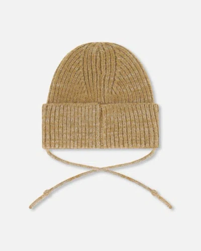 Deux Par Deux Baby Unisex Mid-season Knit Hat With Strings Taupe In Terra Cotta