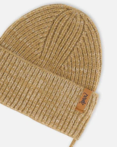 Deux Par Deux Baby Unisex Mid-season Knit Hat With Strings Taupe In Terra Cotta