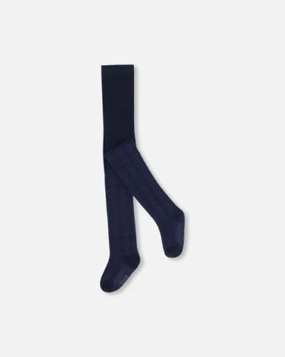 Deux Par Deux Unisex Tonal Jacquard Tights Off White In Peacoat