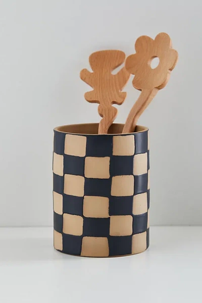 Urban Outfitters Check Utensil Holder In Black At
