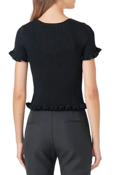 Endless Rose Lettuce Edge Rib Top In Black