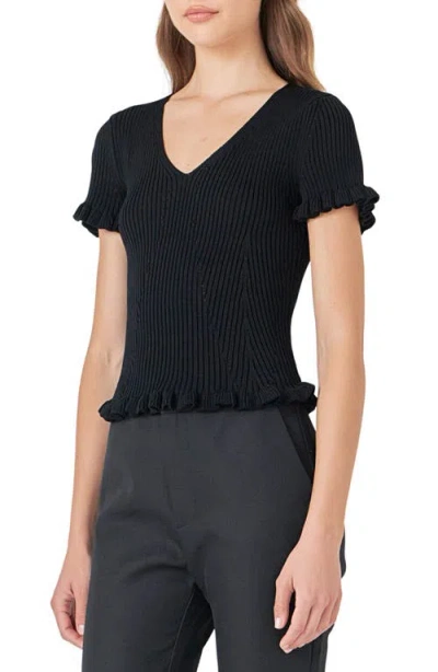 Endless Rose Lettuce Edge Rib Top In Black