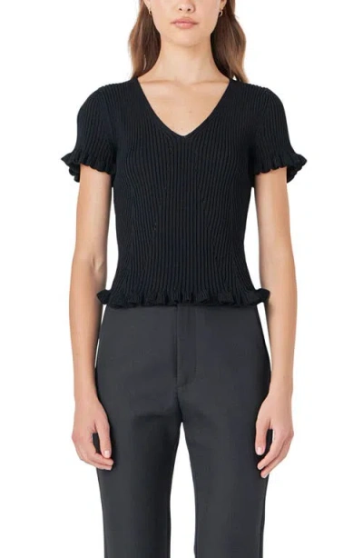 Endless Rose Lettuce Edge Rib Top In Black