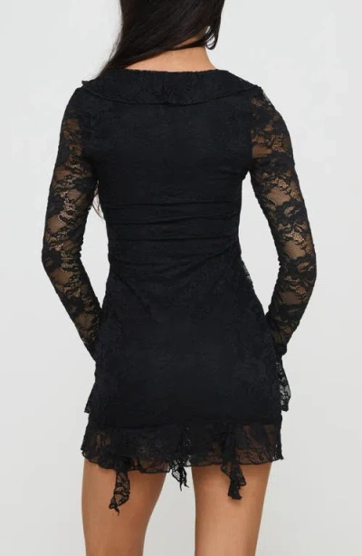 Princess Polly Braun Embroidered Lace Long Sleeve Minidress In Black