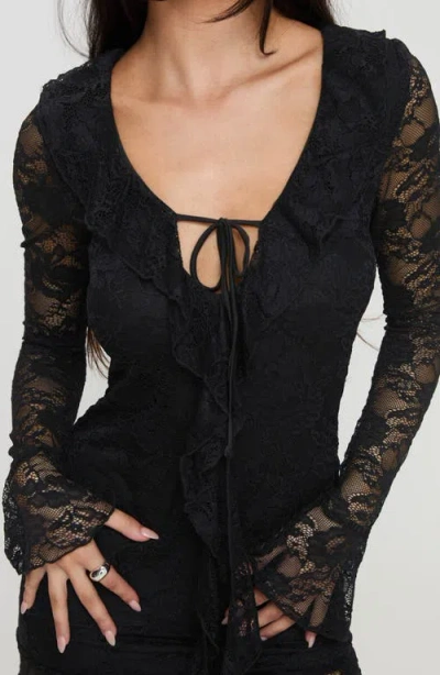 Princess Polly Braun Embroidered Lace Long Sleeve Minidress In Black