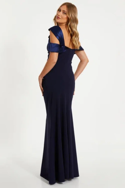 Quiz Scuba Crepe Maxi Dress With Satin Asymmetric Neck In Navy