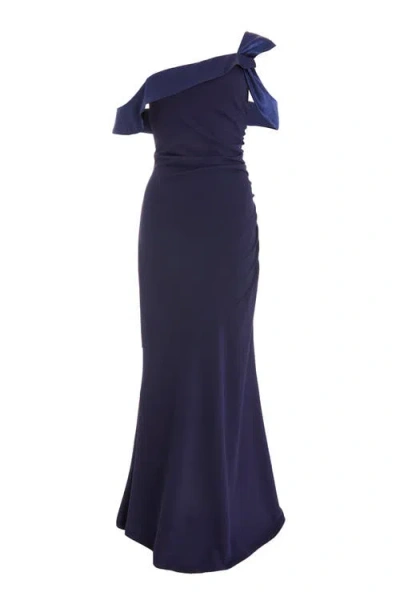 Quiz Scuba Crepe Maxi Dress With Satin Asymmetric Neck In Navy