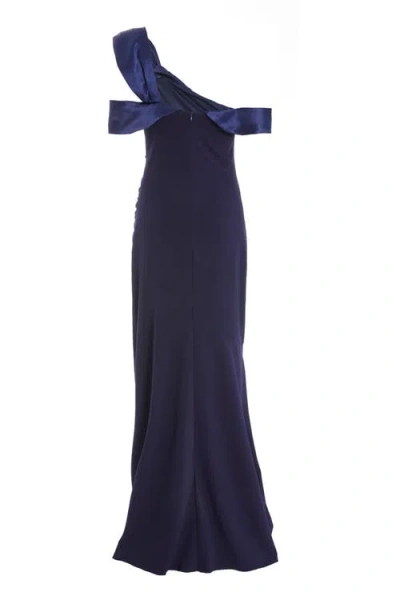 Quiz Scuba Crepe Maxi Dress With Satin Asymmetric Neck In Navy