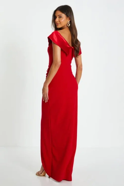 Quiz Scuba Crepe/satin Bardot Wrap Maxi Dress In Red