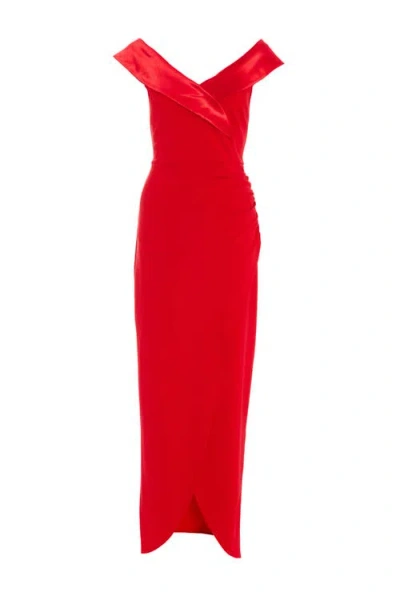 Quiz Scuba Crepe/satin Bardot Wrap Maxi Dress In Red