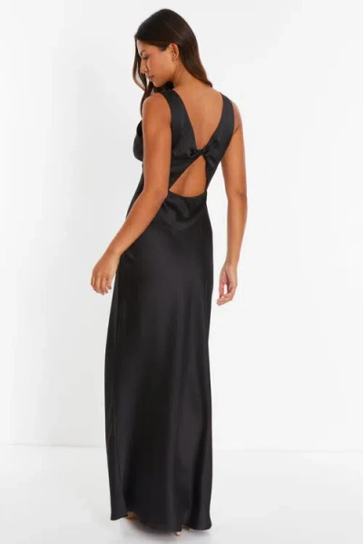 Quiz Satin Wrap Front Maxi Dress In Black