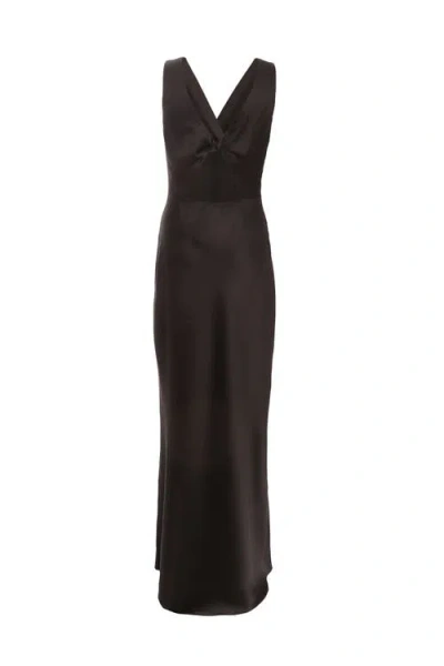 Quiz Satin Wrap Front Maxi Dress In Black