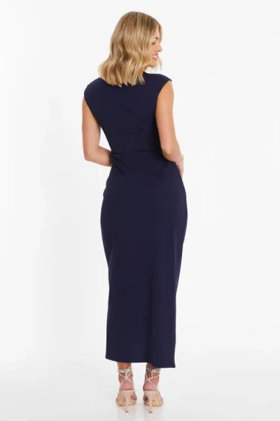 Shop Quiz Scuba Crepe Ruched Button Detail Maxi Dress In Blue