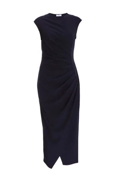 Shop Quiz Scuba Crepe Ruched Button Detail Maxi Dress In Blue