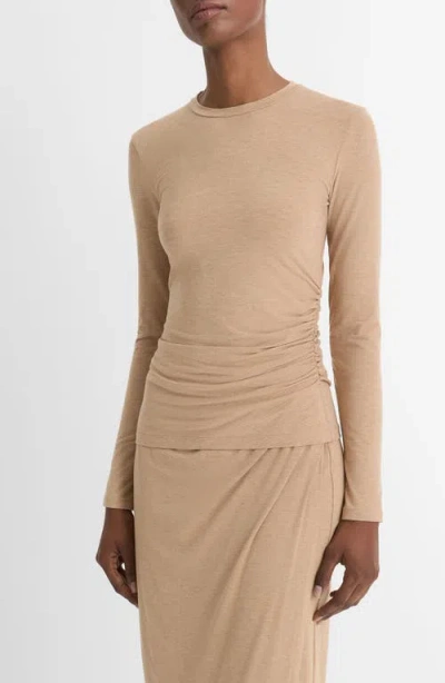 Shop Vince Side Drape Crewneck Top In Cashew