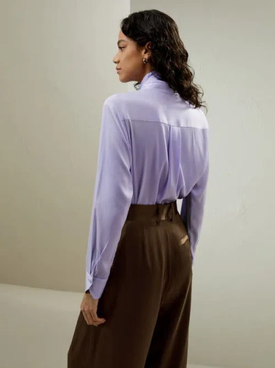 Lilysilk Silk Turtleneck Ribbon Blouse In Lilac