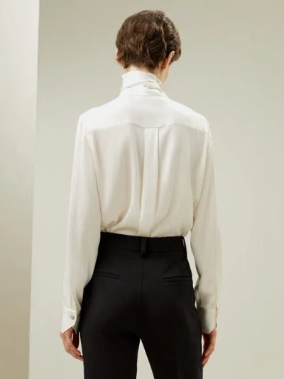 Lilysilk Silk Turtleneck Ribbon Blouse In Natural White