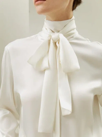 Lilysilk Silk Turtleneck Ribbon Blouse In Natural White