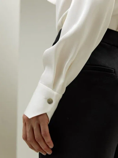 Lilysilk Silk Turtleneck Ribbon Blouse In Natural White